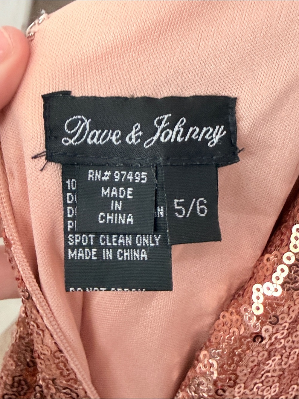 Dave & Johnny Rose Gold Sequin V-Neck Prom Dress - Picture 3 of 4